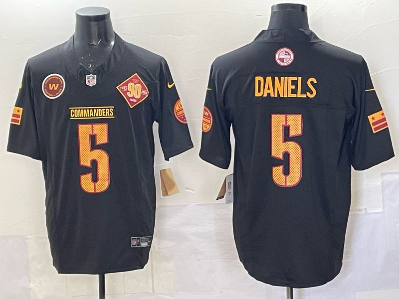Men 2025 Washington Commanders #5 Daniels black Throwback Nike Limited NFL Jersey style 003